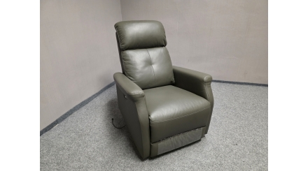 Nové kožené elektricky polohovací křeslo šedozelené
